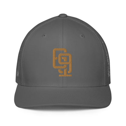 "619" Closed-Back Trucker Cap | Flexfit 6511 | E Luna CLASSIC Solocrest 1 Old Gold Thread Front Logo