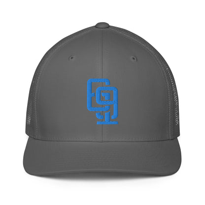 "619" Closed-Back Trucker Cap | Flexfit 6511 | E Luna CLASSIC Solocrest 1 Aqua/Teal Thread Front Logo