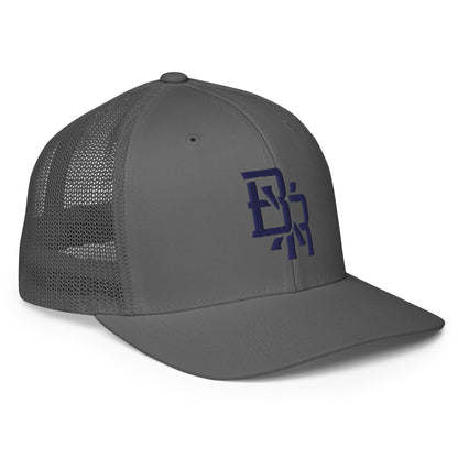 "BXR" Closed-Back Trucker Cap | Flexfit 6511 | E Luna CLASSIC Solocrest 1 Navy Thread Front Logo