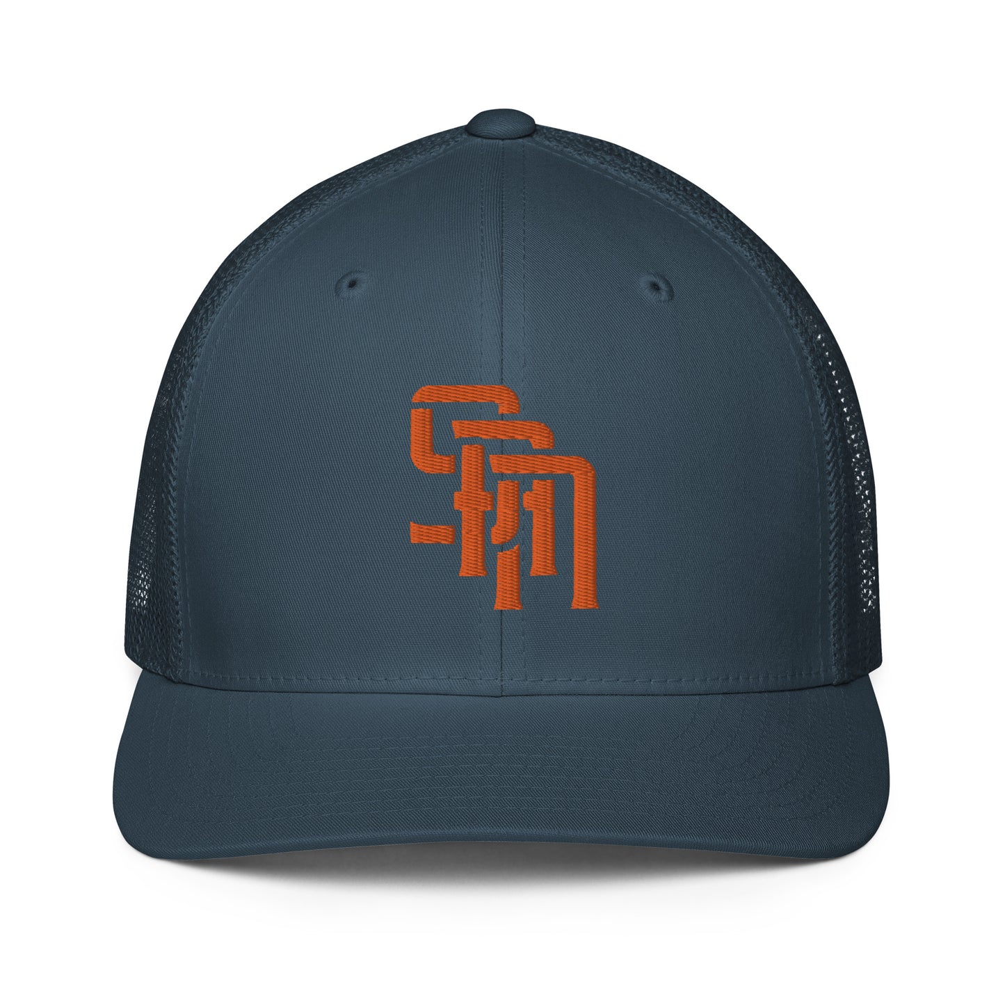 "SAN" Closed-Back Trucker Cap | Flexfit 6511 | E Luna Brand CLASSIC Solocrest 1 Orange Thread Front Logo