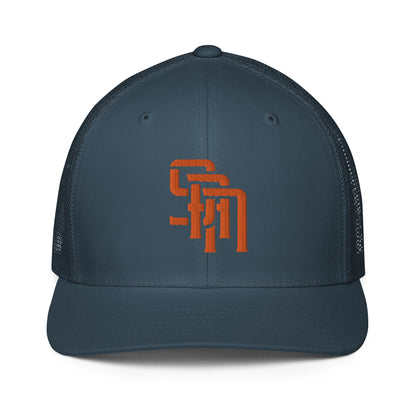 "SAN" Closed-Back Trucker Cap | Flexfit 6511 | E Luna Brand CLASSIC Solocrest 1 Orange Thread Front Logo