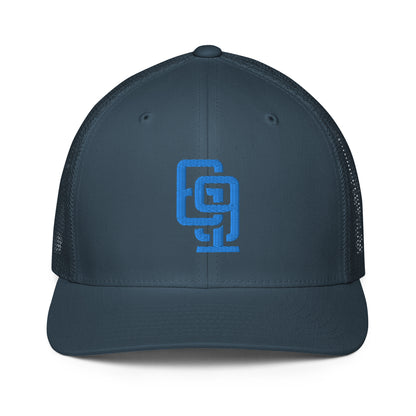 "619" Closed-Back Trucker Cap | Flexfit 6511 | E Luna CLASSIC Solocrest 1 Aqua/Teal Thread Front Logo