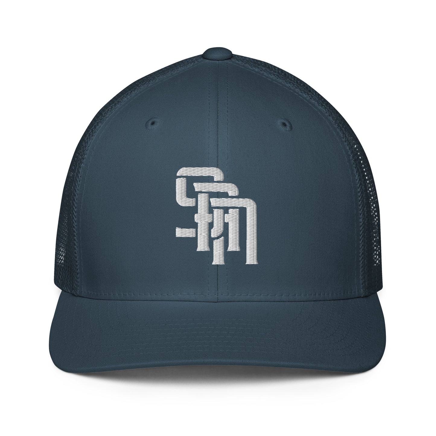 "SAN" Closed-Back Trucker Cap | Flexfit 6511 | E Luna Brand CLASSIC Solocrest 1 White Thread Front Logo [3D Puff Edition]