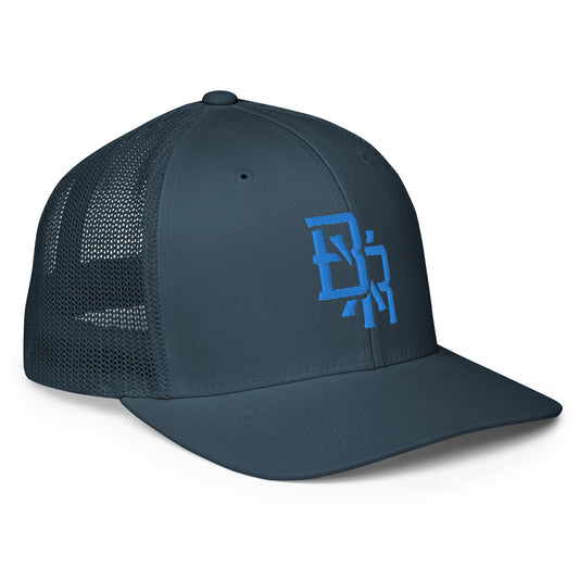 "BXR" Closed-Back Trucker Cap | Flexfit 6511 | E Luna CLASSIC Solocrest 1 Aqua/Teal Thread Front Logo