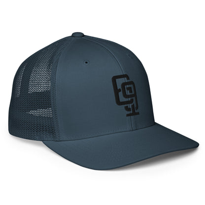 "619" Closed-Back Trucker Cap | Flexfit 6511 | E Luna CLASSIC Solocrest 1 Black Thread Front Logo