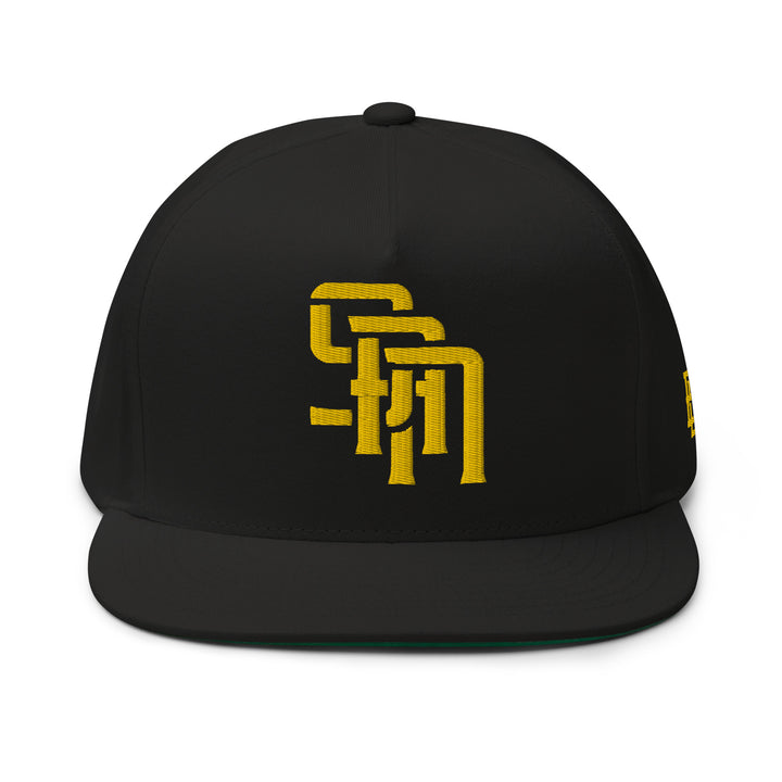 "SAN" Flat Bill Cap | E Luna Brand SELECT | 3 Gold Thread Logos | 3D Puff Edition