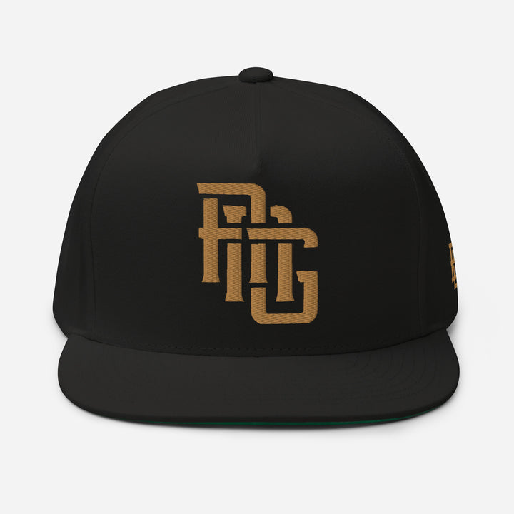"ANG" Flat Bill Cap | E Luna Brand ESSENTIAL | 2 Old Gold Thread Logos