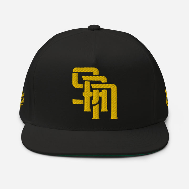 "SAN" Flat Bill Cap | E Luna Brand PREMIUM | 4 Gold Thread Logos | 3D Puff Edition