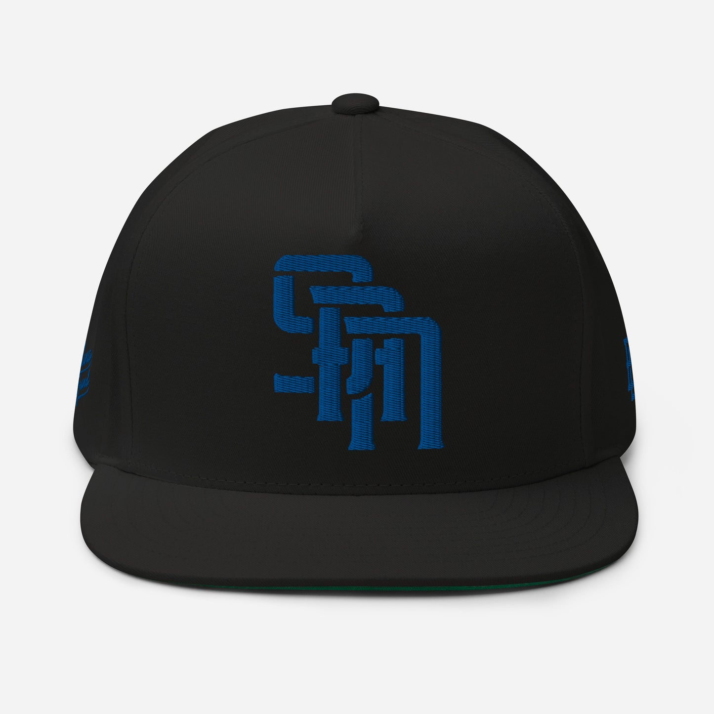 "SAN" Flat Bill Cap | Yupoong 6007 | E Luna Brand PREMIUM Quadcrest 4 Royal Thread Logos: Front, Left, Right Signature & Back [3D Puff Edition]