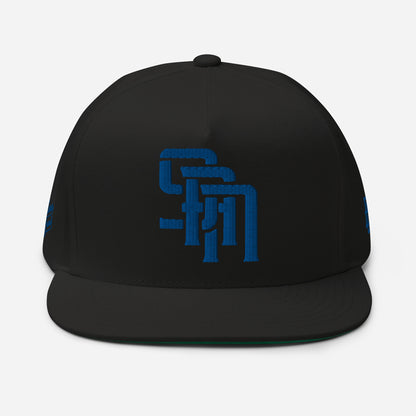 "SAN" Flat Bill Cap | Yupoong 6007 | E Luna Brand PREMIUM Quadcrest 4 Royal Thread Logos: Front, Left, Right Signature & Back [3D Puff Edition]