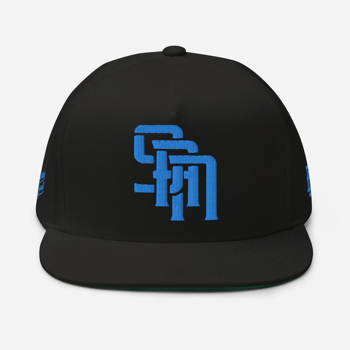 "SAN" Flat Bill Cap | E Luna Brand PREMIUM | 4 Aqua/Teal Thread Logos | 3D Puff Edition