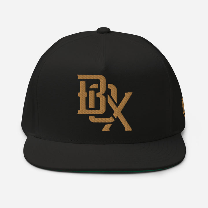 "BOX" Flat Bill Cap | E Luna Brand ESSENTIAL | 2 Old Gold Thread Logos