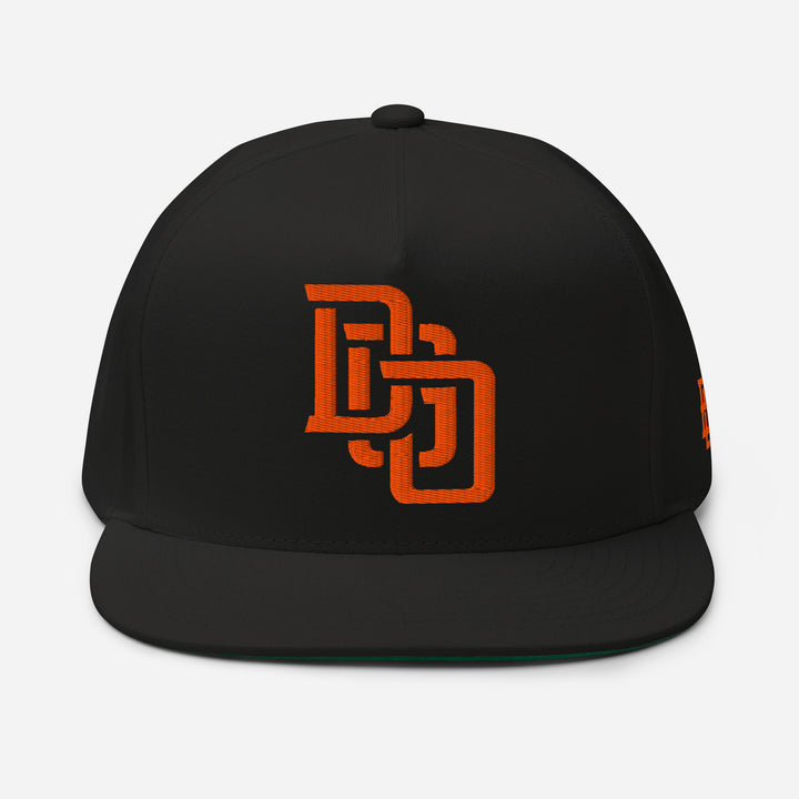 "DGO" Flat Bill Cap | E Luna Brand SELECT | 3 Orange Thread Logos | 3D Puff Edition