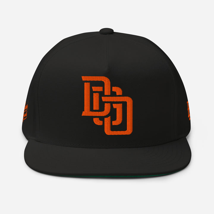 "DGO" Flat Bill Cap | E Luna Brand PREMIUM | 4 Orange Thread Logos | 3D Puff Edition