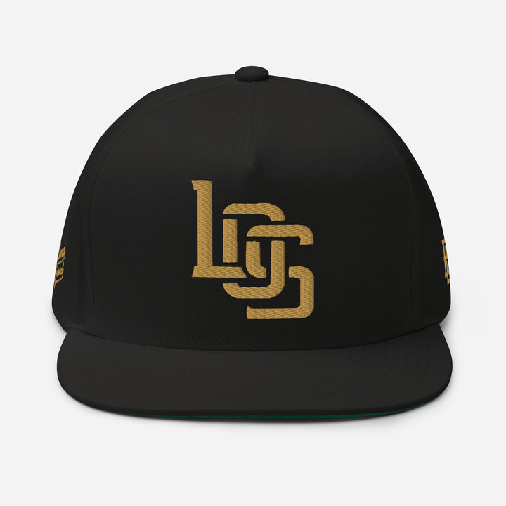 "LOS" Flat Bill Cap | E Luna Brand PREMIUM | 4 Old Gold Thread Logos [3D Puff Edition]