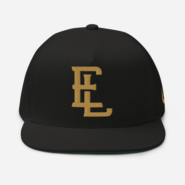 "EL" Flat Bill Cap | E Luna Brand ESSENTIAL | 2 Old Gold Thread Logos