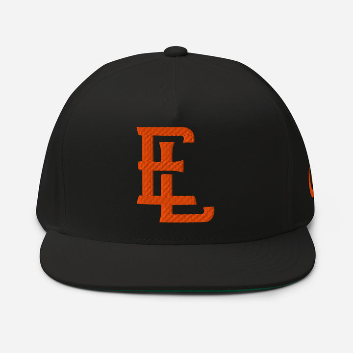 "EL" Flat Bill Cap | E Luna Brand ESSENTIAL | 2 Orange Thread Logos