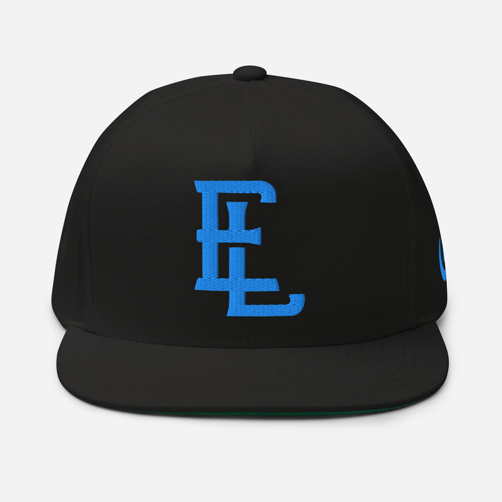 "EL" Flat Bill Cap | E Luna Brand ESSENTIAL | 2 Aqua/Teal Thread Logos