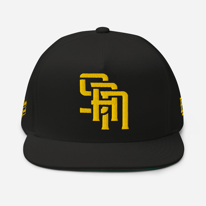 "SAN" 2.0 Flat Bill Cap | E Luna Brand PREMIUM | 4 Gold Thread Logos [3D Puff Edition]