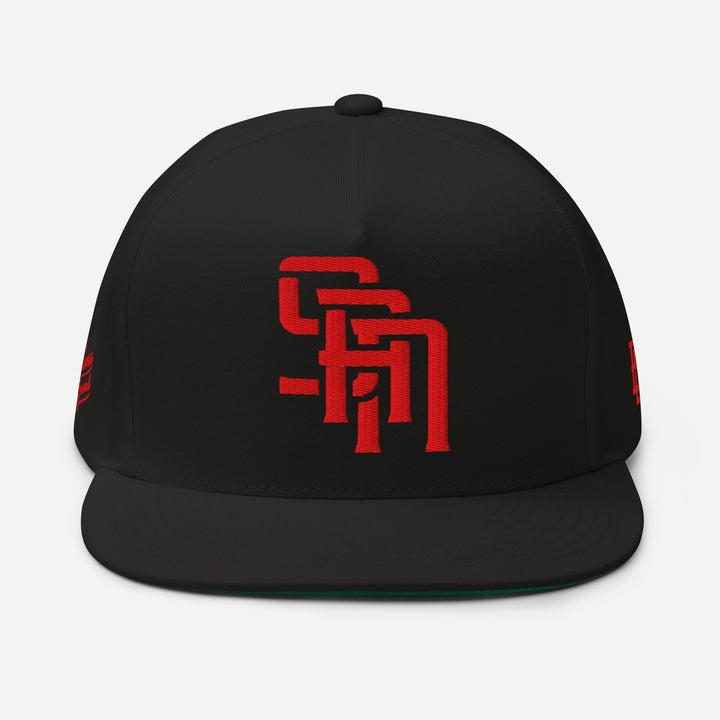 "SAN" 2.0 Flat Bill Cap | E Luna Brand PREMIUM | 4 Red Thread Logos [3D Puff Edition]