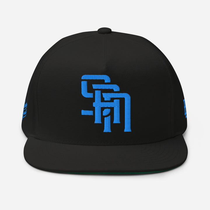 "SAN" 2.0 Flat Bill Cap | E Luna Brand PREMIUM | 4 Aqua/Teal Thread Logos [3D Puff Edition]