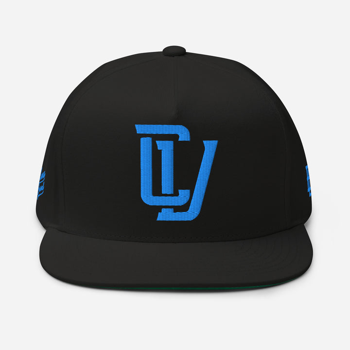 "CV" Flat Bill Cap | E Luna Brand PREMIUM | 4 Aqua/Teal Thread Logos | 3D Puff Edition