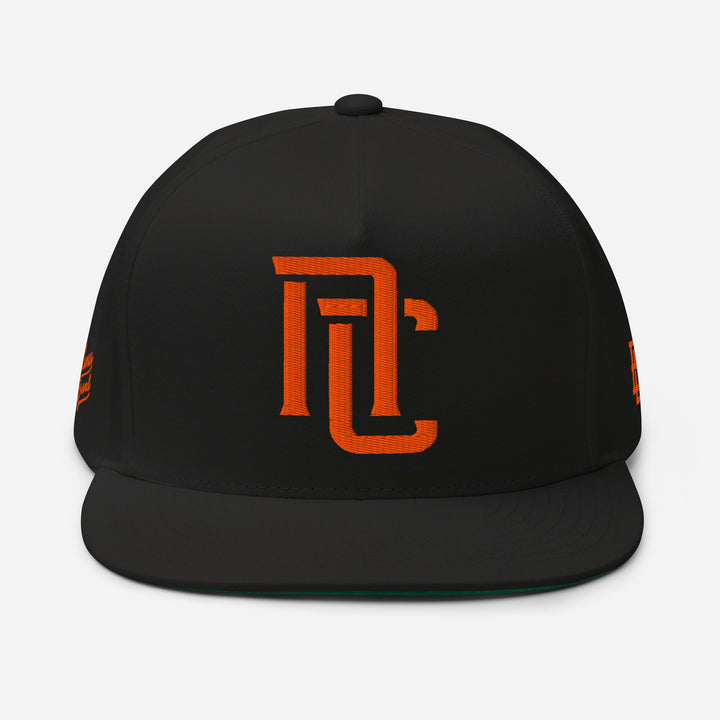 "NC" Flat Bill Cap | E Luna Brand PREMIUM | 4 Orange Thread Logos | 3D Puff Edition
