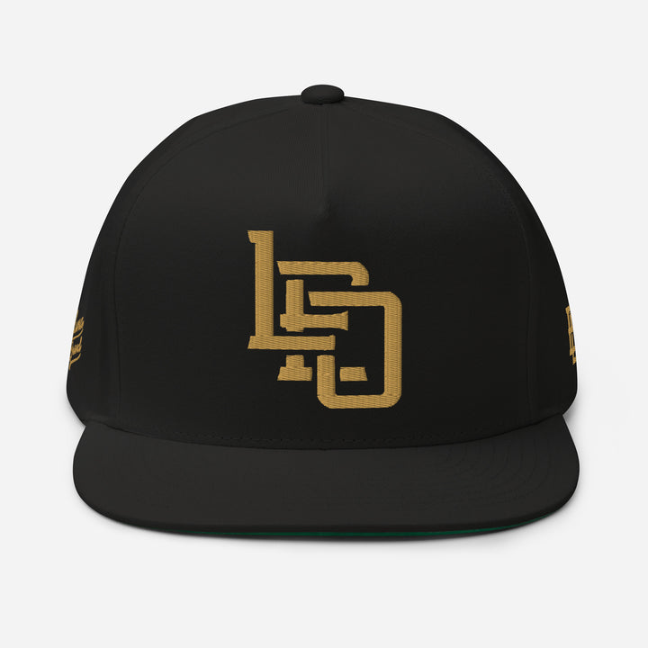 "LEO" Flat Bill Cap | E Luna Brand PREMIUM | 4 Old Gold Thread Logos | 3D Puff Edition