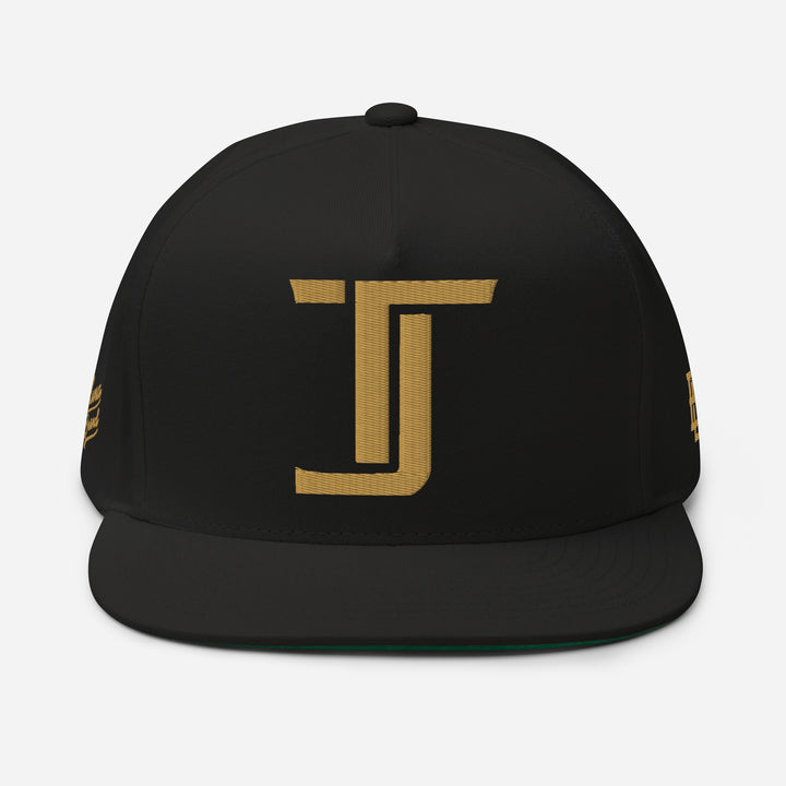 "TJ" Flat Bill Cap | E Luna Brand PREMIUM | 4 Old Gold Thread Logos | 3D Puff Edition