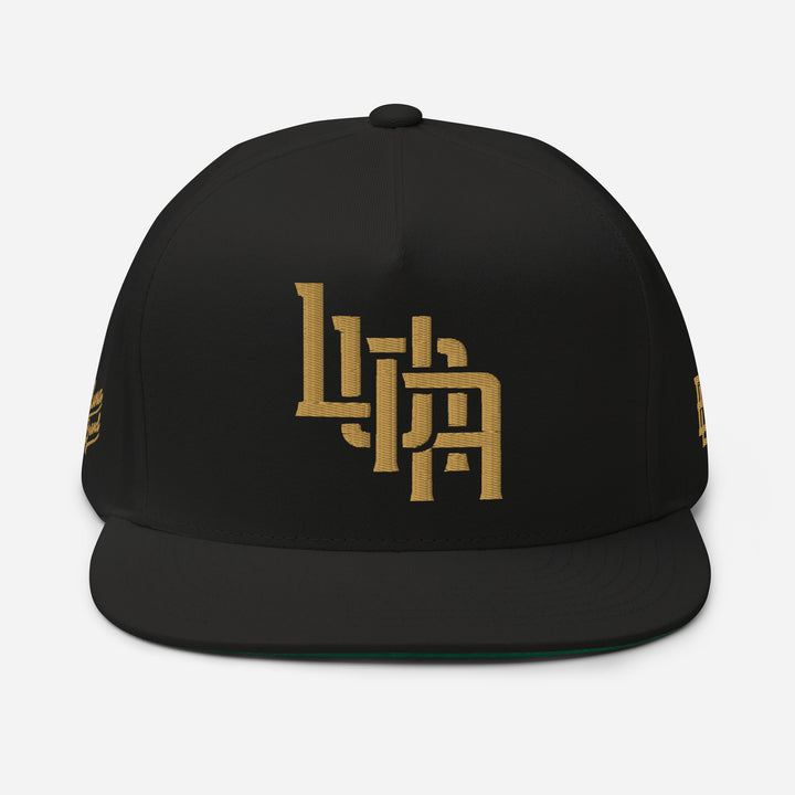 "LUNA" Flat Bill Cap | E Luna Brand PREMIUM | 4 Old Gold Thread Logos | 3D Puff Edition
