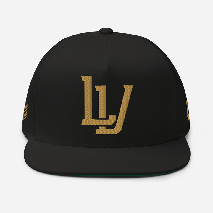 "LV" Flat Bill Cap | E Luna Brand PREMIUM | 4 Old Gold Thread Logos | 3D Puff Edition