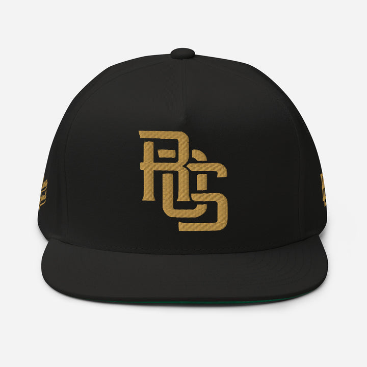 "ROS" Flat Bill Cap | E Luna Brand PREMIUM | 4 Old Gold Thread Logos | 3D Puff Edition