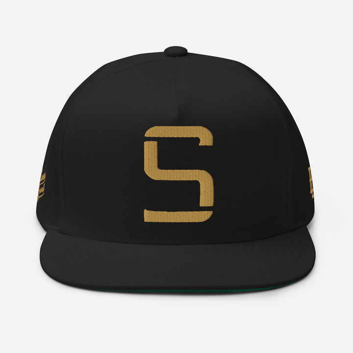 "S" Flat Bill Cap | E Luna Brand PREMIUM | 4 Old Gold Thread Logos | 3D Puff Edition