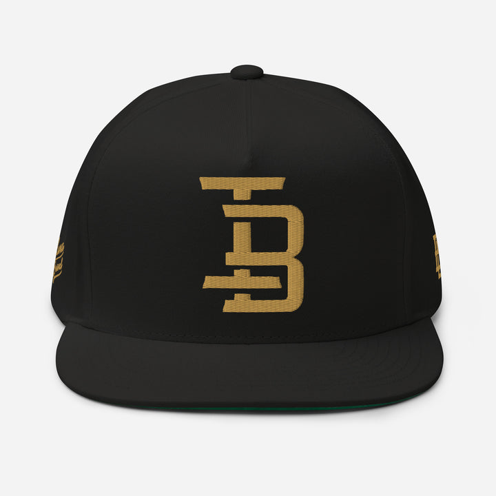 "IB" Flat Bill Cap | E Luna Brand PREMIUM | 4 Old Gold Thread Logos | 3D Puff Edition