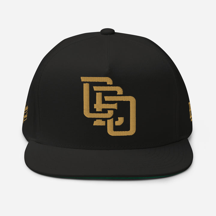 "CEO" Flat Bill Cap | E Luna Brand PREMIUM | 4 Old Gold Thread Logos | 3D Puff Edition