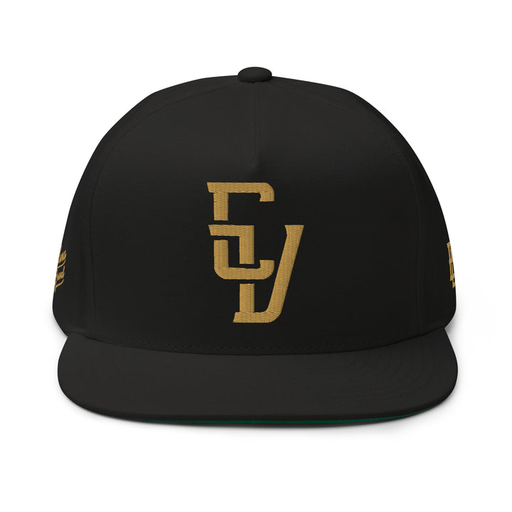 "CV" 2.0 Flat Bill Cap | E Luna Brand PREMIUM | 4 Old Gold Thread Logos | 3D Puff Edition