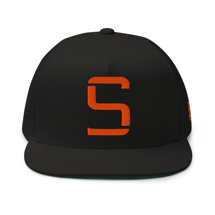 "S" Flat Bill Cap | E Luna Brand ESSENTIAL | 2 Orange Thread Logos