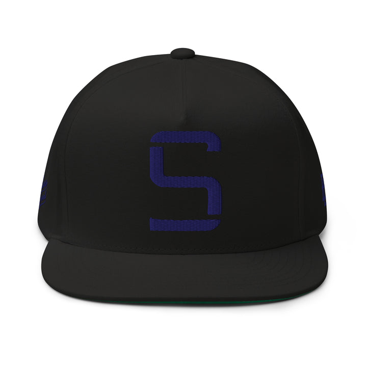 "S" Flat Bill Cap | E Luna Brand PREMIUM | 4 Navy Thread Logos | 3D Puff Edition