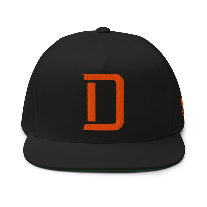 "D" Flat Bill Cap | E Luna Brand ESSENTIAL | 2 Orange Thread Logos | 3D Puff Edition