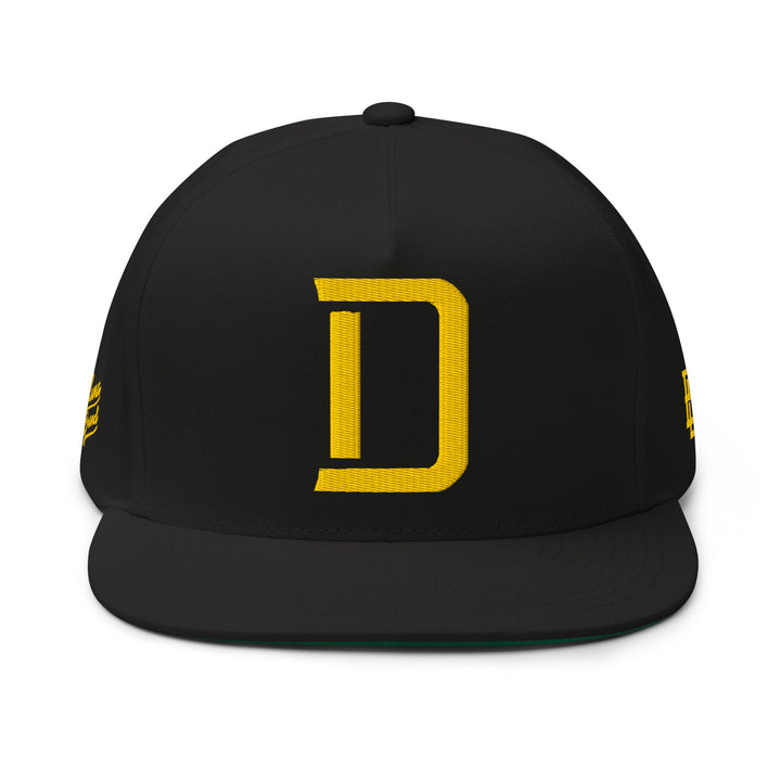 "D" Flat Bill Cap | E Luna Brand PREMIUM | 4 Gold Thread Logos | 3D Puff Edition