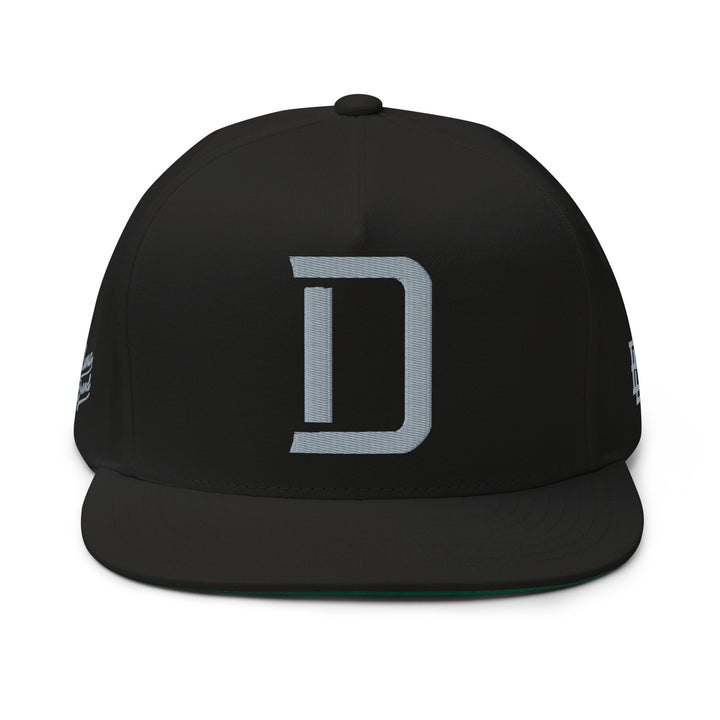"D" Flat Bill Cap | E Luna Brand PREMIUM | 4 Grey Thread Logos | 3D Puff Edition
