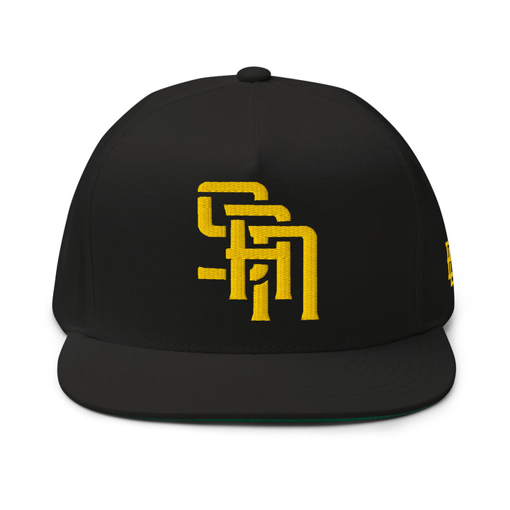 "SAN" 2.0 Flat Bill Cap | E Luna Brand ESSENTIAL | 2 Gold Thread Logos [3D Puff Edition]