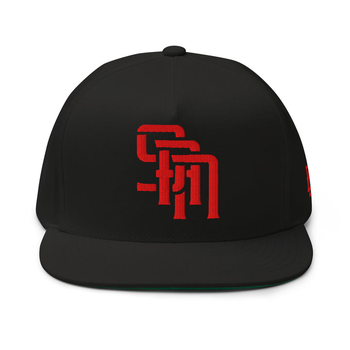 "SAN" Flat Bill Cap | E Luna Brand ESSENTIAL | 2 Red Thread Logos | 3D Puff Edition