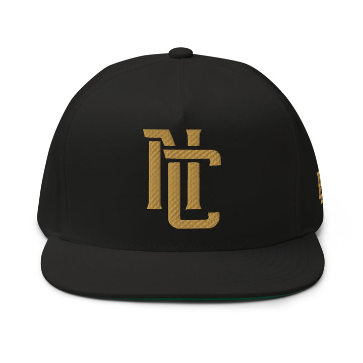 "NC" 2.0 Flat Bill Cap | E Luna Brand ESSENTIAL | 2 Old Gold Thread Logos | 3D Puff Edition