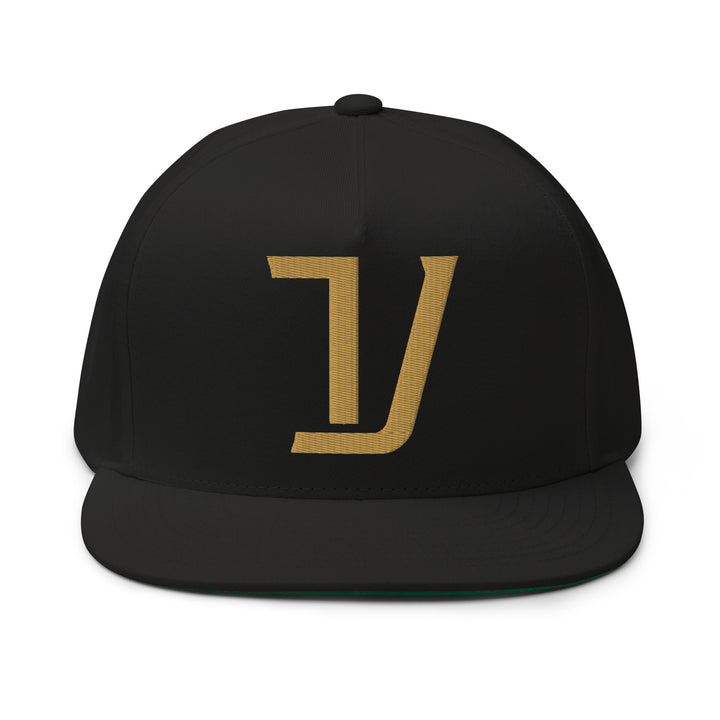 "V" Flat Bill Cap | E Luna Brand CLASSIC | 1 Old Gold Thread Logo | 3D Puff Edition