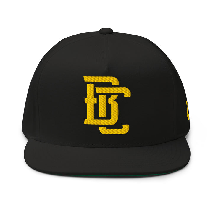 "BC" Flat Bill Cap | E Luna Brand ESSENTIAL | 2 Gold Thread Logos | 3D Puff Edition