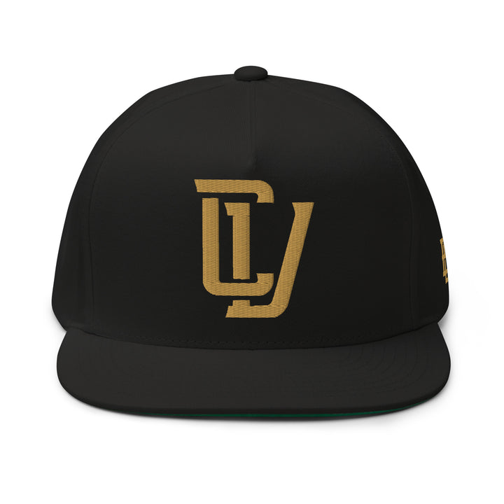 "CV" Flat Bill Cap | E Luna Brand ESSENTIAL | 2 Old Gold Thread Logos | 3D Puff Edition