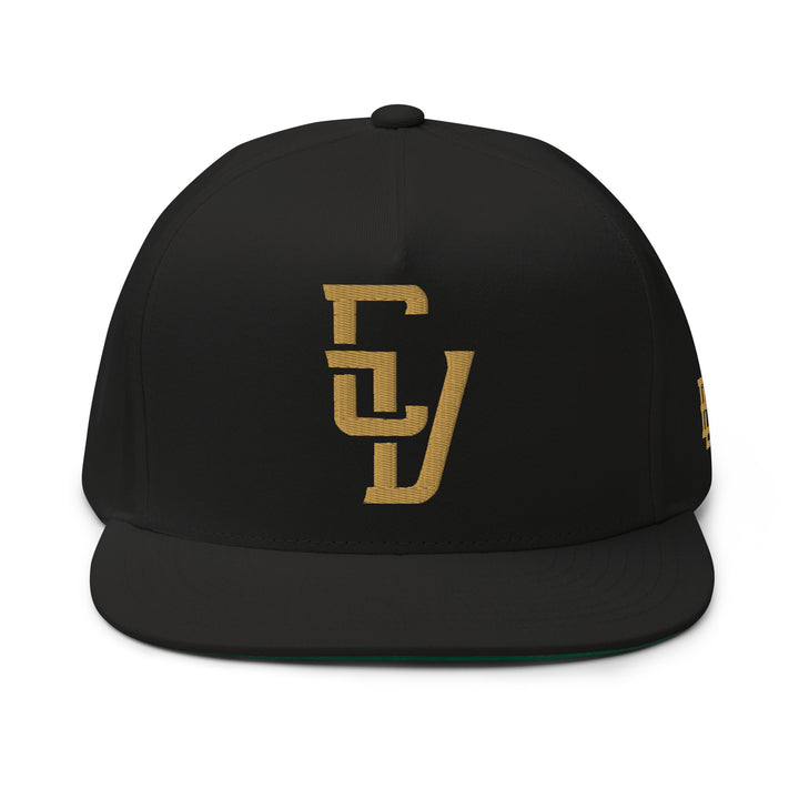 "CV" 2.0 Flat Bill Cap | E Luna Brand ESSENTIAL | 2 Old Gold Thread Logos | 3D Puff Edition