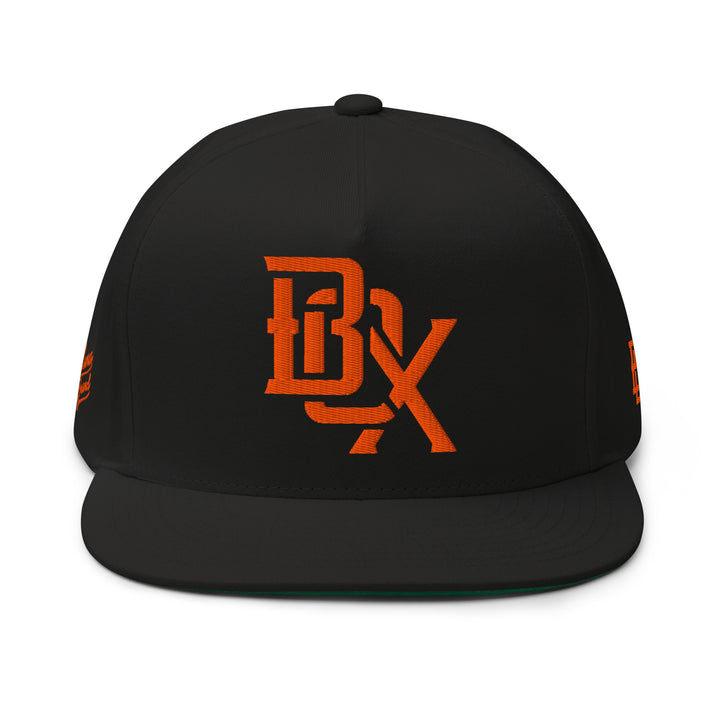 "BOX" Flat Bill Cap | E Luna Brand PREMIUM | 4 Orange Thread Logos | 3D Puff Edition