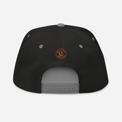 "SAN" Flat Bill Cap | Yupoong 6007 | E Luna Brand SELECT Tricrest 3 Orange Thread Logos: Front, Left & Back [3D Puff Edition]